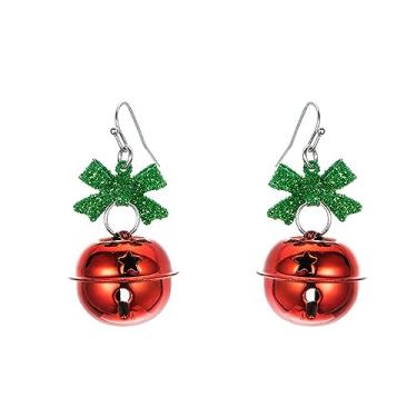 Imagem de Jingle Bell laço laço fofo festivo bola vermelha verde ornamento pingente brincos pendentes para mulheres adolescentes meninas sininho anzol pendurado hipoalergênico festival de Natal festa joias