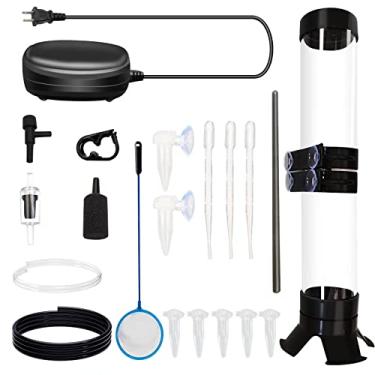 Imagem de Saricho Incubadora de ovos de camarão de salmoura, kits de incubadora de ovos de camarão, incubadora multifuncional de artemia com bomba de ar, rede de camarão de salmoura viva, alimentador, armazenamento e clipe grande (conjunto de 20 peças)