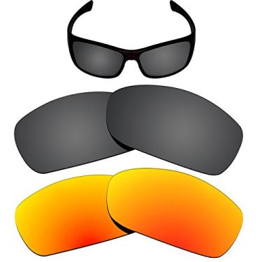 Imagem de Kygear Lentes de reposição polarizadas antidesbotamento à prova de brilho de 12 mm para óculos de sol Oakley Hijinx (armadura preta e vermelho fogo)