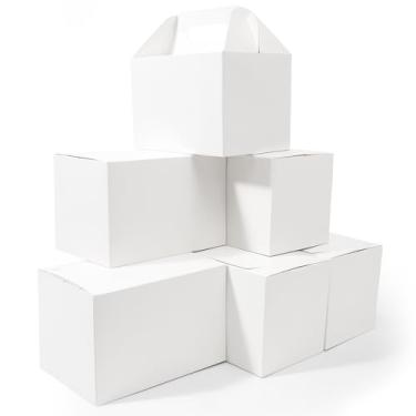 Imagem de Happyhiram Pacote com 10 caixas grandes brancas – 23 x 15 x 15 cm recipientes de papelão resistentes para presentes, almoços em caixa, biscoitos e aniversário de casamento, fácil de montar com alças