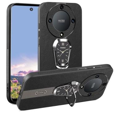 Imagem de Kainevy Capa para Honor Magic 5 Lite de couro durável de silicone para homens e mulheres capa preta à prova de choque Honor Magic 5 Lite capa de telefone com anel magnético giratório 360 com suporte