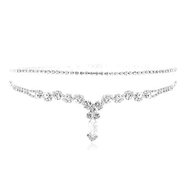 Imagem de RIAH FASHION Colar de cachoeira longo em camadas com vários fios drapeados de corrente - babador de strass brilhante, gargantilha de contas metálicas, borla de franja boêmia, Metal, Sem Pedra Preciosa