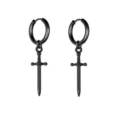 Imagem de Brincos de argola pequenos com pingente de espada de punhal minimalista, para homens, mulheres, meninos e meninas, pingentes de aço inoxidável 316L, argolas, cartilagem, hélice, hipoalergênico, moda,