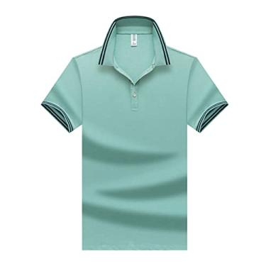 Imagem de Polos masculinos de algodão, cor sólida, gola listrada, camiseta de tênis, absorção de umidade, seco, leve, ajuste regular, slim fit, esporte (Color : Light Green, Size : XL)