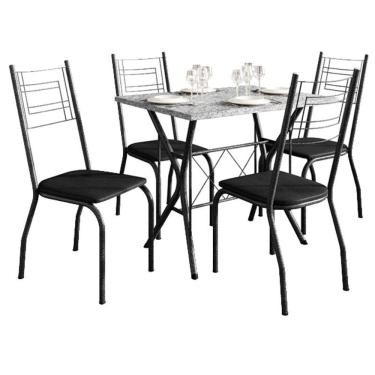 Imagem de Mesa de Jantar Bruna 100x60 cm com Granito Ocre Itabira com 4 Cadeiras 063 Preto - Artefamol