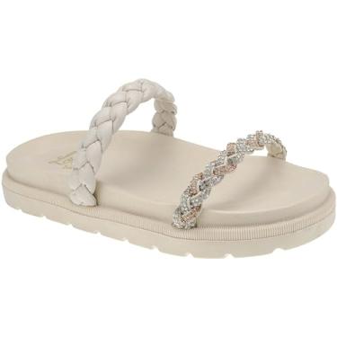 Imagem de Sandália Papete Feminina Birken Trançada com Strass Brilho Confortável Birk Lóris Shoes 24902 (Off White, BR, Adulto, Numérico, 36)