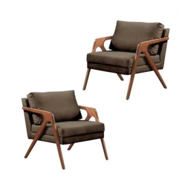 Imagem de Kit 2 Poltronas Decorativas Lúcia Madeira Maciça Luxo Para Sala de Estar, Escritório e Recepção Suede Marrom - Loja Monte Belo