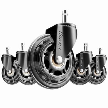 Imagem de Rodas de cadeira de escritório de substituição rodízios de mesa de borracha, rodas rodadas resistentes de 7,6 cm de rodinhas para rodízios lisas e seguras para todos os pisos, incluindo conjunto de madeira e carpete de 5