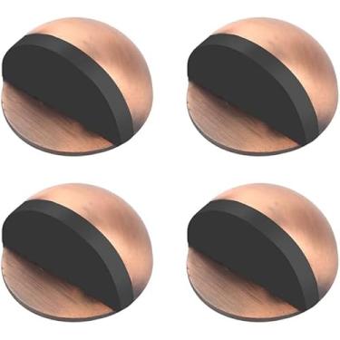 Imagem de Batente de porta, 4 peças de batente de porta de piso de aço inoxidável, piso oval montado com parafusos e almofadas autoadesivas - amortecedor de borracha com amortecimento de som, durável