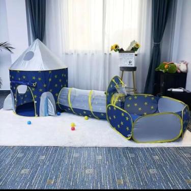 Imagem de Tenda Castelo Túnel Barraca Infantil 3 em 1- cesta brincadeira. Azul