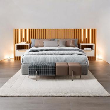 Imagem de Cabeceira Casal/Queen Maracá com 2 Mesas de Cabeceira e LEDs