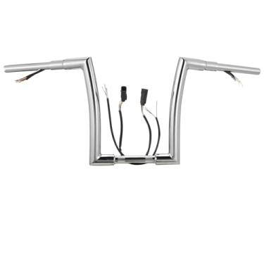 Imagem de Guidão Rise Prewired de 30,5 cm para Harley 2007-2014 Road King/Softail/Dyna/Sportster Meathook Ape Hangers 3 1/5.1 cm Barra de gordura pré-conectada com chicote de fios CAN-Bus e seta, cromado