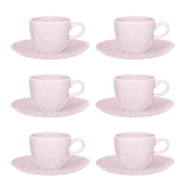 Imagem de Conjunto 6 Xícaras Chá Com Pires Ryo Pink Sand 220ml Porcelana Oxford