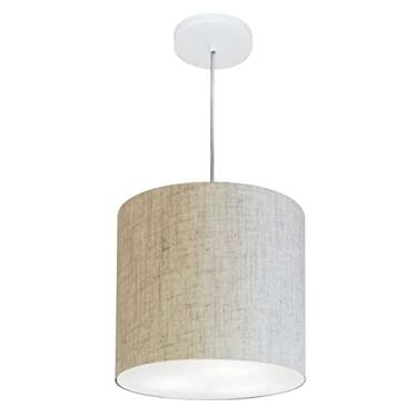 Imagem de Lustre Pendente Cilíndrico Cúpula Tecido 30x31 cm, Vivare Iluminação, Pendente4036 RST, Rustico Bege, Pequeno