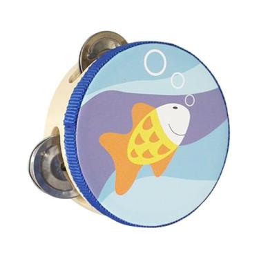 Imagem de rockible Tamborim de madeira Tamborim de mão Tamborim de mão Sino Instrumento musical Brinquedo educativo para crianças Dançando Festa Concerto Presentes, Peixe, 10cm