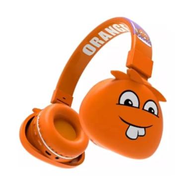 Imagem de Fone de Ouvido Bluetooth Infantil Mostrinhos Sem Fio Kids - 8 Modelos Divertidos com Conexão Bluetooth e Cabo Auxiliar, Ajuste de Altura e Design Dobrável - Conforto e Diversão (Laranja)