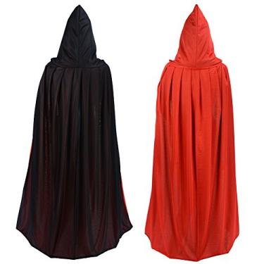 Imagem de Gardeningwill Capa de fantasia de priado de vampiro gótico com capuz vermelho e preto para Halloween Páscoa Natal, Preto, vermelho, 55"