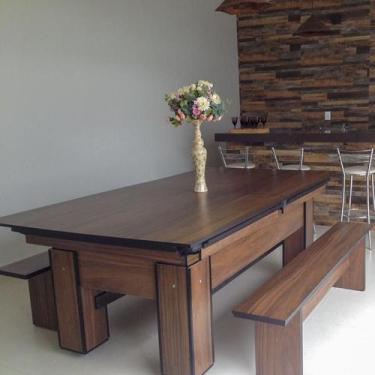 Imagem de Mesa de Sinuca e Jantar com Bancos Charme Carlin Bilhares Superfície e