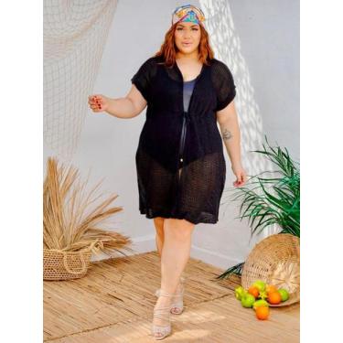 Imagem de Saida de praia Plus Size  g1 g2 g3 manga curta trico croche - Toda Bel