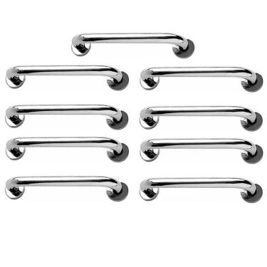 Imagem de Alça de Apoio Barra Inox Kit 9 Unidades Idoso Segurança Cadeirante Deficiente Banheiro Box Corrimao Suporte Acessibilidade Proteçao