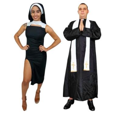Imagem de Fantasia de Casal Religioso Padre Diácono e Freira Noviça Rebelde Irmã