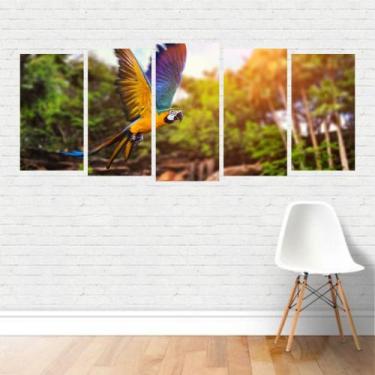 Imagem de Quadro Animais: Arara Azul Amarela Ave Floresta Canvas - Plinplin