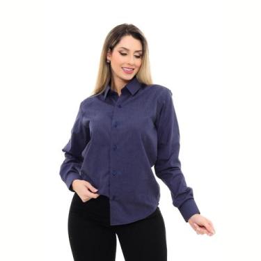 Imagem de Camisa Social Feminina Premium Tipo Linho Azul Marinho - Pthirillo, P,