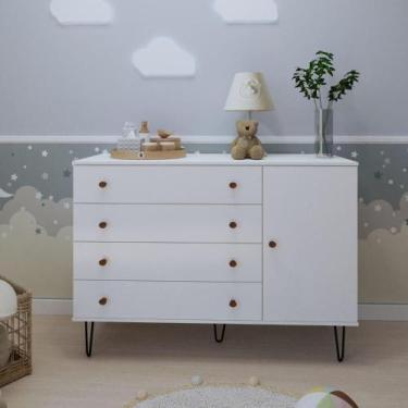 Imagem de Cômoda Infantil 1 Porta 4 Gavetas Aurora Branco - Minastex