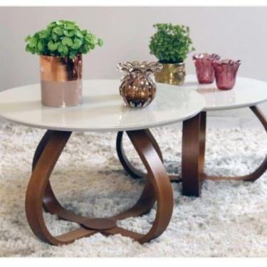 Imagem de Kit 2 Mesas Centro Base Cebola Com Tampo De Vidro Branca  - JONIEL DEC