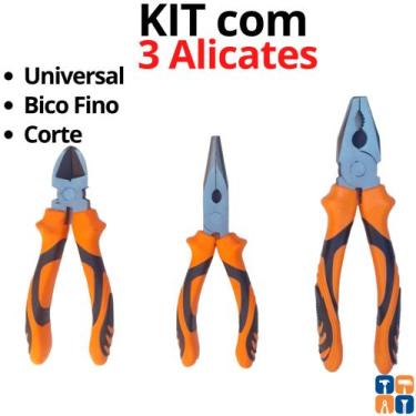 Imagem de Jogo de Alicate Universal Corte Bico Fino Kit Alicates Multiuso Univer