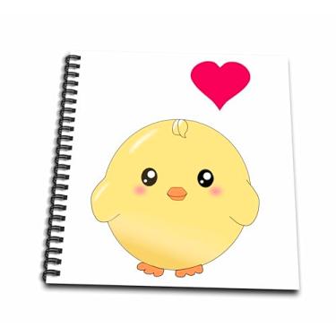 Imagem de 3dRose Lindo pintinho amarelo com coração de amor vermelho - doce desenho animado Kawaii - adorável livro de desenho de pássaro de bebê, 20 x 20 cm (db_112902_1)