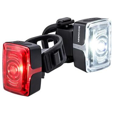 Imagem de Schwinn Conjunto de acessórios de farol e lanterna traseira de LED para bicicleta, recarregável por USB, distância de feixe de 2,2 m
