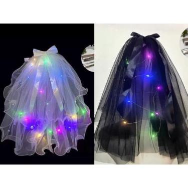 Imagem de Véu De Noiva Com Presilha Led Branco Preto Fantasias Festas - Utilidad