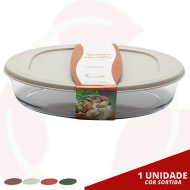 Imagem de Assadeira Oval 3L c/ Tampa Sortida Vidro Temperado 1 Peça - CasaVita, 