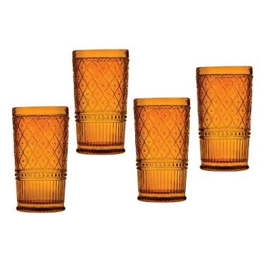 Imagem de Godinger Highball Drinking Glasses, Tall Glass Cups, Vintage Decor, Water Glasses, Cocktail Glasses - Claro Collection, Large 17oz, Amber, Set of 4