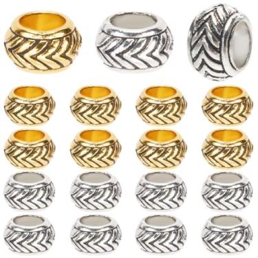 Imagem de SOFPLATE 1 caixa 160 peças de contas de metal grande buraco Rondelle Contas espaçadoras europeias a granel prata dourado ferro tibetano coluna tubo tibetano contas soltas com padrão ondulado para