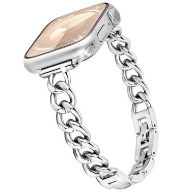 Imagem de Aniaboho Pulseiras finas para Apple Watch e homens elegantes de 44/45/46/49 mm/(42 mm-S3/S2/S1), design de corrente única para Apple Watch séries 10, 9, SE, 8, 7, 6, 5, 4, 2, Ultra, 2 1 (Starlight)