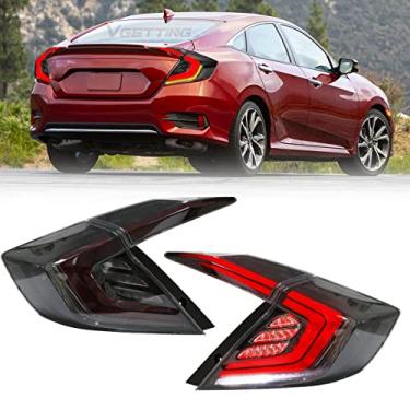 Imagem de VGETTING Luzes traseiras de LED para Honda Civic 2016-2021 10ª geração Sedan Conjunto de lâmpadas traseiras traseiras com lente transparente DRL luz de freio reverso