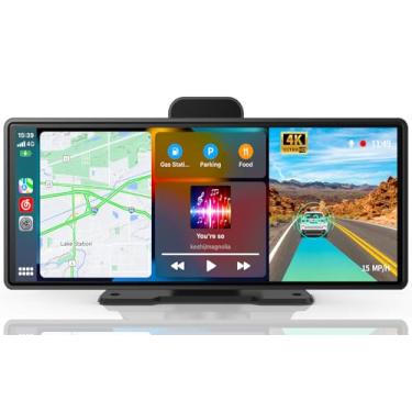 Imagem de BYUJQ Tela Carplay sem fio para carro, portátil Apple Carplay Android Auto Car Stereo, câmera reserva 1080p, navegação GPS, BT/FM/AUX/TF (backup Carplay 1080P de 9,3 polegadas)