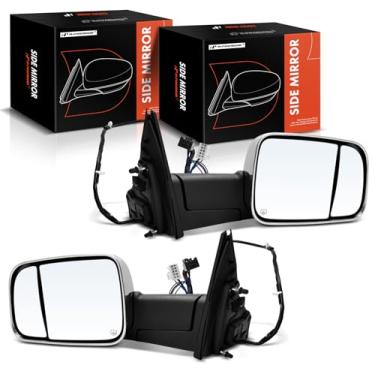 Imagem de A-Premium Par (2) espelhos retrovisores elétricos do lado do motorista e do passageiro - compatível com Ram 1500 2019 2020 2021 - Espelho retrovisor externo cromado dobrável manual aquecido com luz de