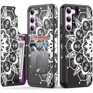 Imagem de Goodon Capa carteira para Samsung Galaxy S23 - Capa flip de couro com design floral moderno, 3 compartimentos para cartão e função de suporte, capa protetora de telefone para mulheres e meninas -