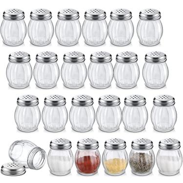 Imagem de Hotop 24 peças de coqueteleira de queijo e parmesão com parte superior perfurada, coqueteleira de vidro de 170 g com fenda superior de aço inoxidável estilo redemoinho, dispensadores de jarras estilo