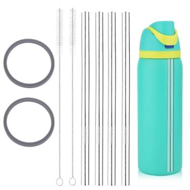 Imagem de 8 peças de substituição de canudo de metal para garrafa de água Owala 1,134 g com 2 escovas de limpeza e arruelas, canudo de aço inoxidável reutilizável compatível com garrafa de água Owala 1,134 g