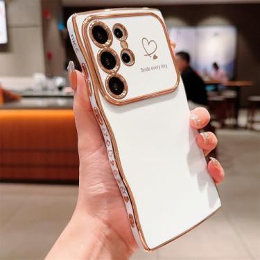 Imagem de Capa de celular Love Heart Soft Plating Wave Curly para Samsung S24 Plus S23 FE S22 Ultra A55 A54 A35 A34 A25 A24 A15 A14, branca, para Galaxy A14