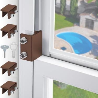 Imagem de Fechaduras de janela deslizantes, travas de janela para janelas deslizantes horizontais, trava de segurança de janela com chave, trava de alumínio ajustável para instalar rolha de janela, travas para