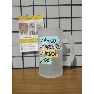 Imagem de Caneca de Chopp Vidro Jateado  Amigo, Parceiro, Herói, Pai! - Live