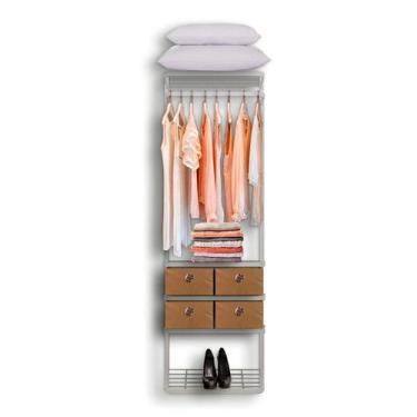 Imagem de Cabideiro Arara Closet Casal Prateleira Aço Aramado - 0,70m PT - Casa 