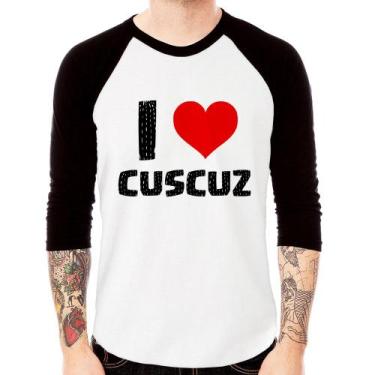 Imagem de Camiseta Raglan I love cuscuz Manga 3/4 - Foca na Moda, Branco, Preto,