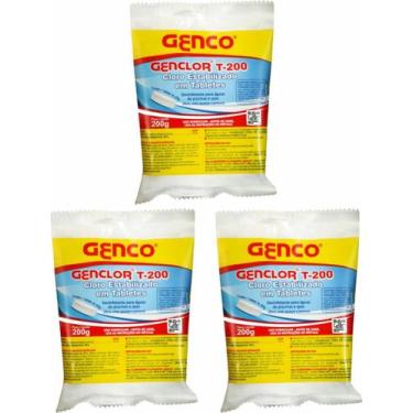 Imagem de Kit 3 Pastilha Pedra Tablete de Cloro Estabilizado Genclor T-200 Genco