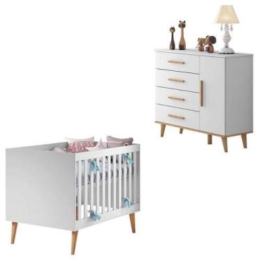 Imagem de Berço Americano E Cômoda Infantil Ludmila Branco Bétula - Carolina - C
